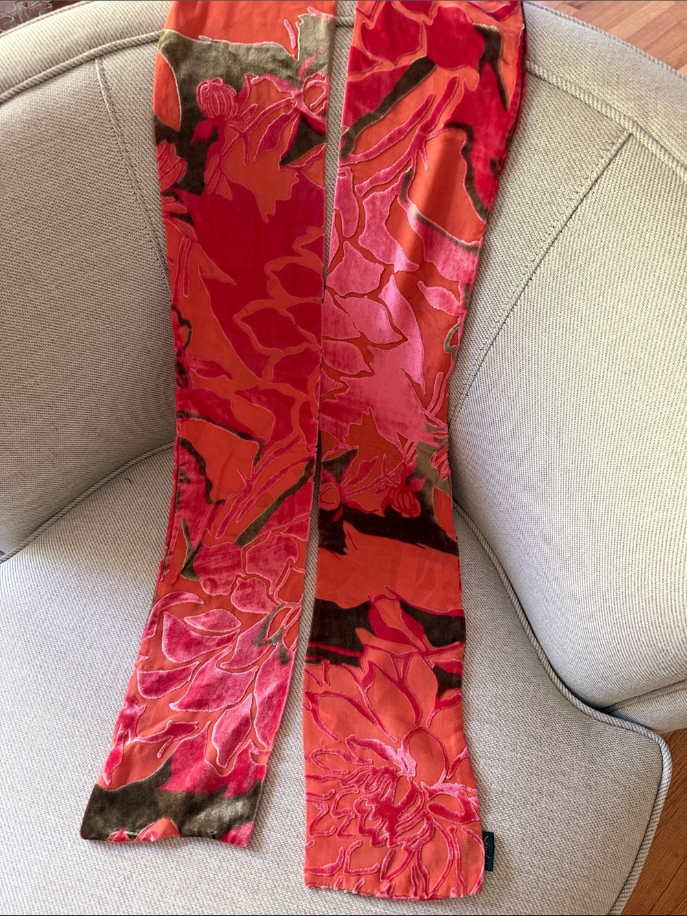 Vintage Milan Velvet Devoré Floral Burnout Scarf - Autumn Tones